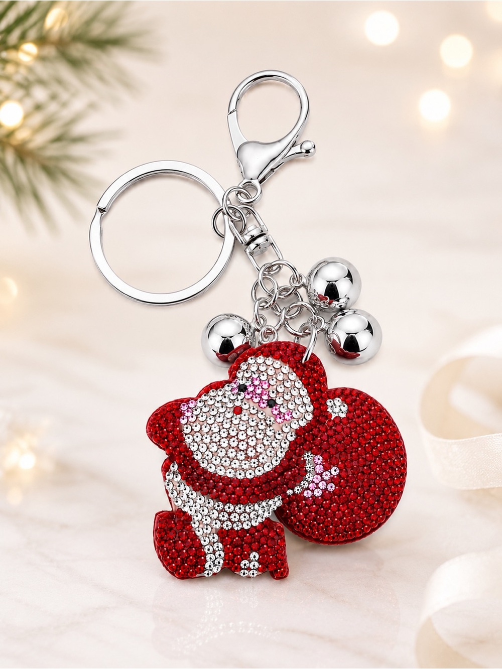 Christmas Santa Clause rhinestone bling keychain handbag charm purse New
